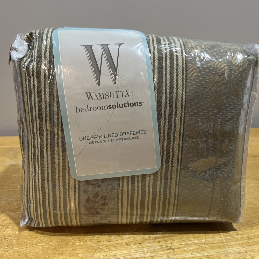 Wamsutta Isabella Olive One Pair Draperies Curtains Embroidered Floral‎ Cottage